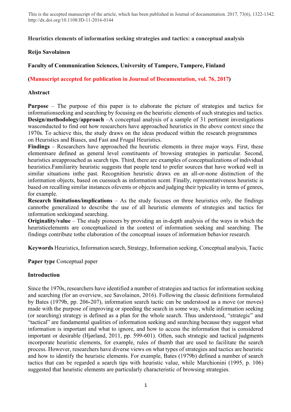 Heuristics Elements of Information Seeking Strategies and Tactics: a Conceptual Analysis