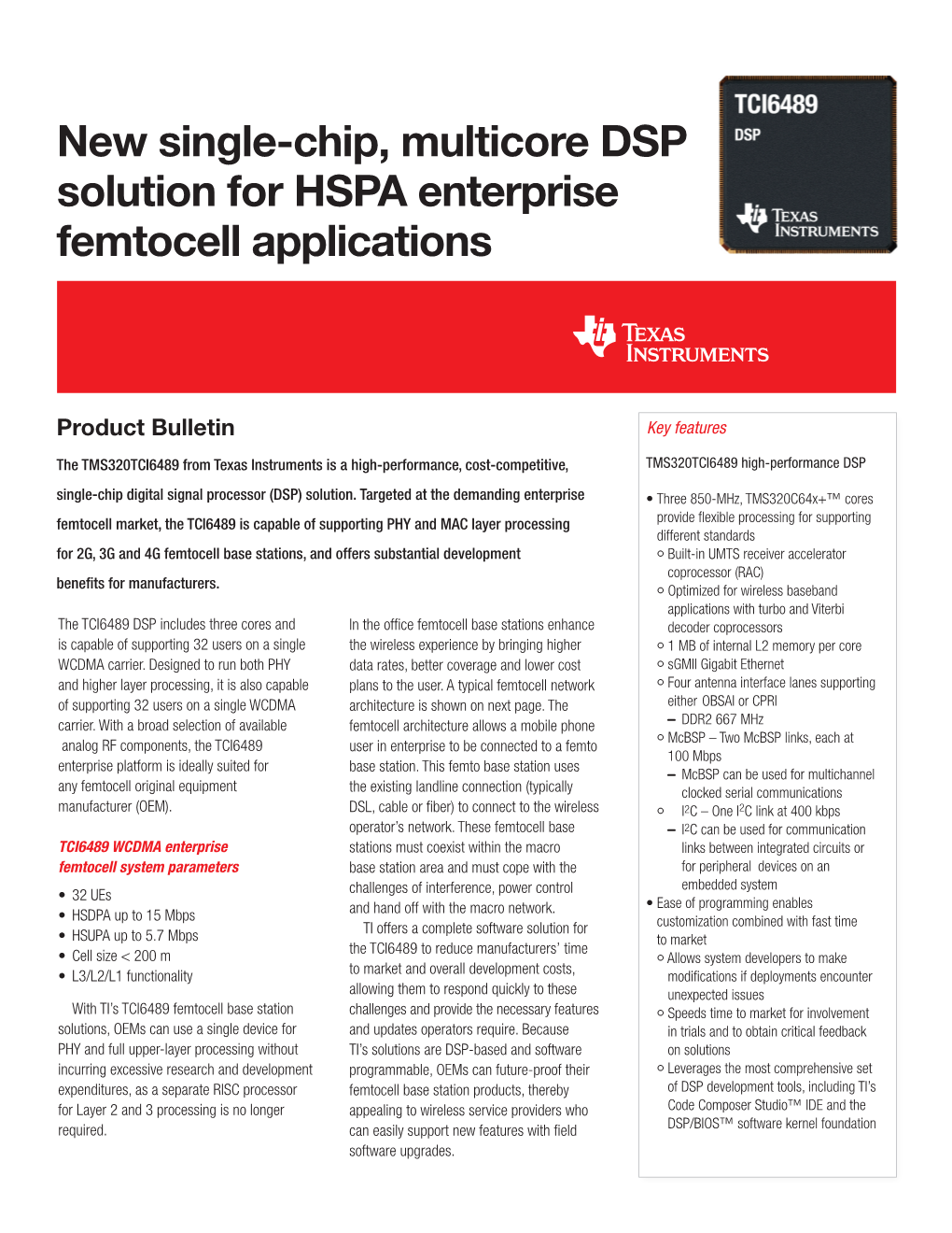 Family of Solutions for HSPA Enterprise Femtocell Applications