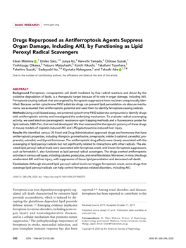 Drugs Repurposed As Antiferroptosis Agents Suppress Organ Damage, Including AKI, by Functioning As Lipid Peroxyl Radical Scavengers