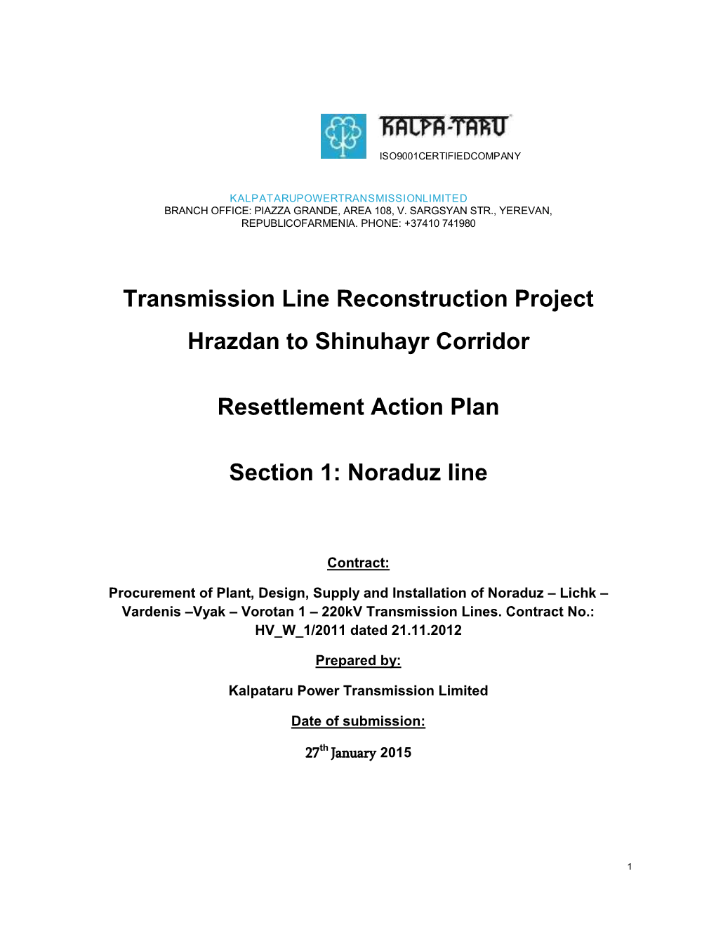 Transmission Line Reconstruction Project Hrazdan to Shinuhayr Corridor