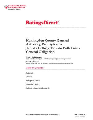 Huntingdon County General Authority, Pennsylvania Juniata College; Private Coll/Univ - General Obligation
