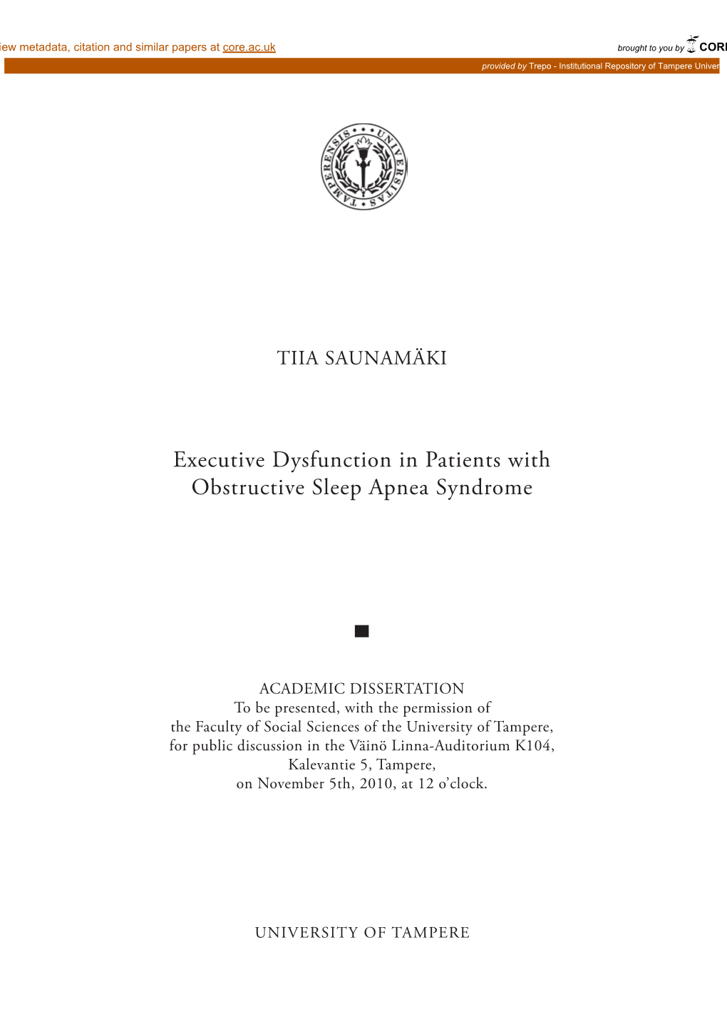 Executive Dysfunction in Patients with Obstructive Sleep Apnea Syndrome