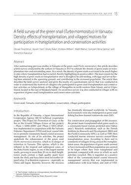 (Turbo Marmoratus) in Vanuatu: Density, Effects of Transplantation, and Villagers’ Motives for Participation in Transplantation and Conservation Activities