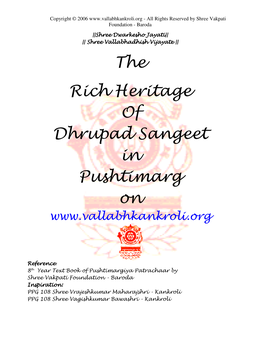 The Rich Heritage of Dhrupad Sangeet in Pushtimarg On