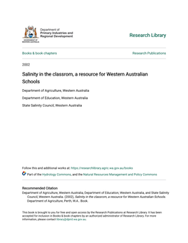 Salinity in the Classrom, a Resource for Western Australian Schools