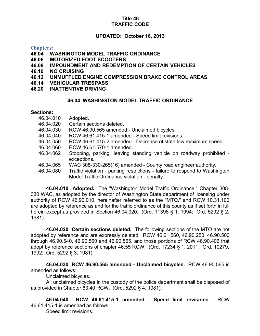 Title 46 - TRAFFIC CODE