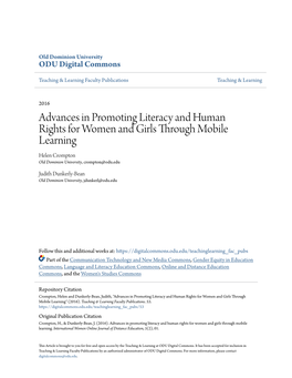 Advances in Promoting Literacy and Human Rights for Women and Girls Through Mobile Learning Helen Crompton Old Dominion University, Crompton@Odu.Edu