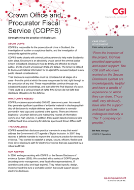 Crown Office and Procurator Fiscal Service (COPFS) Strengthening the Practice of Disclosure