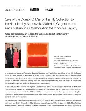 Sale of the Donald B. Marron Family Collection to Be Handled by Acquavella Galleries, Gagosian and Pace Gallery in a Collaboration to Honor His Legacy