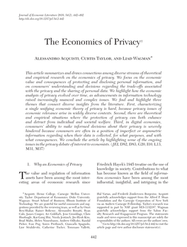 The Economics of Privacy †