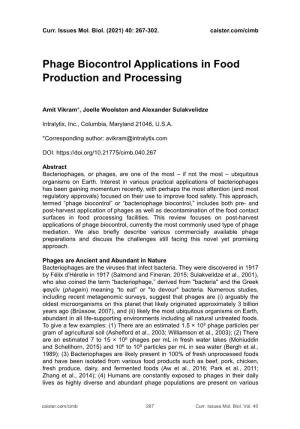 Phage Biocontrol Applications in Food Production and Processing