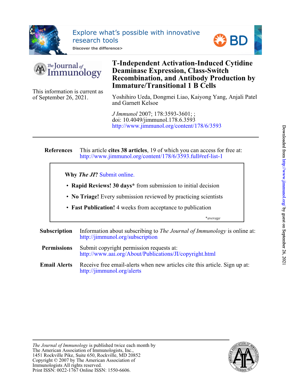 Immature/Transitional 1 B Cells Recombination, and Antibody