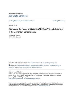Addressing the Needs of Students with Color Vision Deficiencies in the Elementary School Library