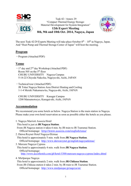 12Th Expert Meeting 8Th, 9Th and 10Th Oct. 2014, Nagoya, Japan Program