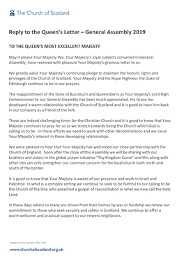 Reply to the Queen's Letter – General Assembly 2019