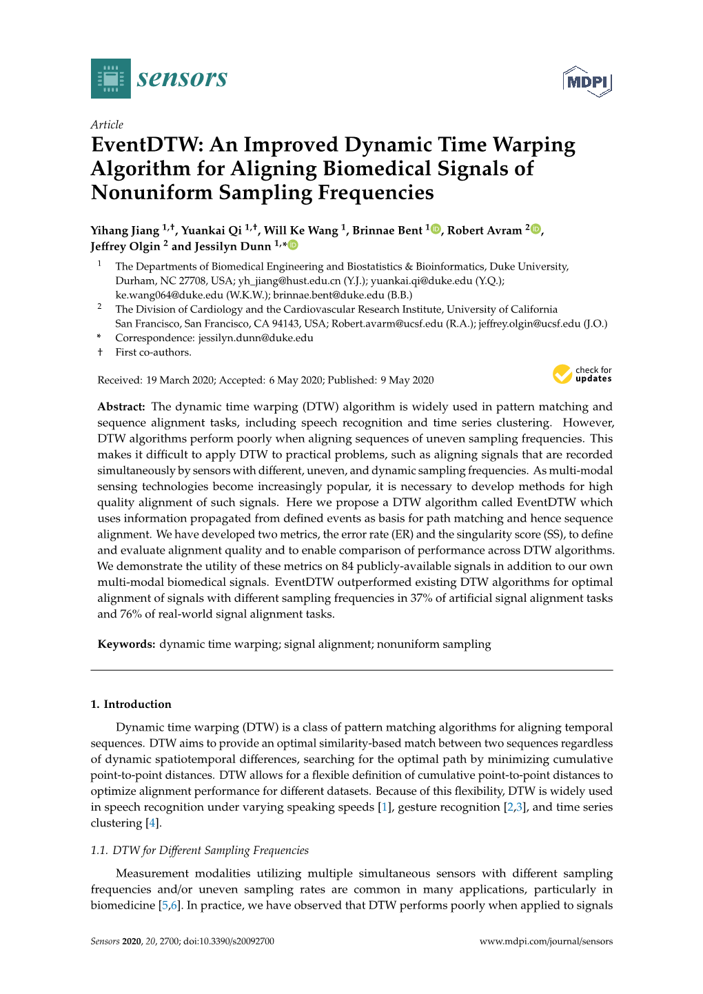 Eventdtw: an Improved Dynamic Time Warping Algorithm for Aligning Biomedical Signals of Nonuniform Sampling Frequencies