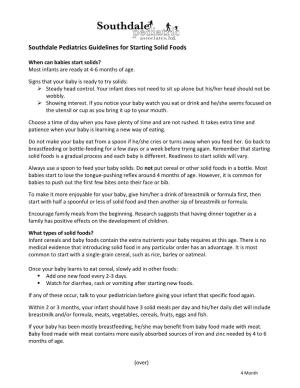 Southdale Pediatrics Guidelines for Starting Solid Foods