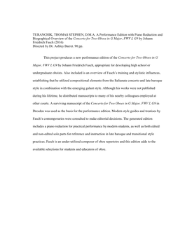 TURANCHIK, THOMAS STEPHEN, D.M.A. a Performance Edition with Piano Reduction and Biographical Overview of the Concerto for Two O