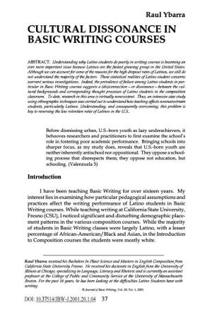 Cultural Dissonance in Basic Writing Courses