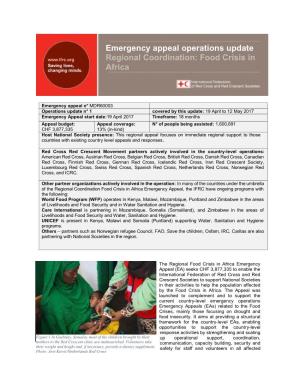 Emergency Appeal Operations Update Regional Coordination: Food Crisis in Africa