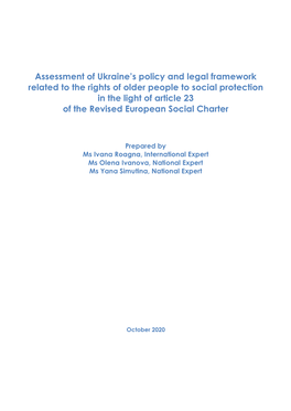 Assessment of Ukraine's Policy and Legal Framework Related to the Rights of Older People to Social Protection in the Light Of