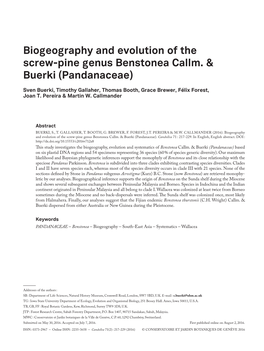 Biogeography and Evolution of the Screw-Pine Genus Benstonea Callm