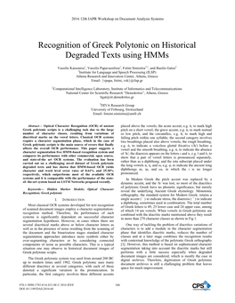Recognition of Greek Polytonic on Historical Degraded Texts Using Hmms