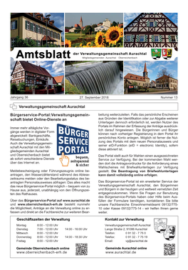 Amtsblatt | Gemeinde Aurachtal | Nr. 13 Vom 27.09.2018