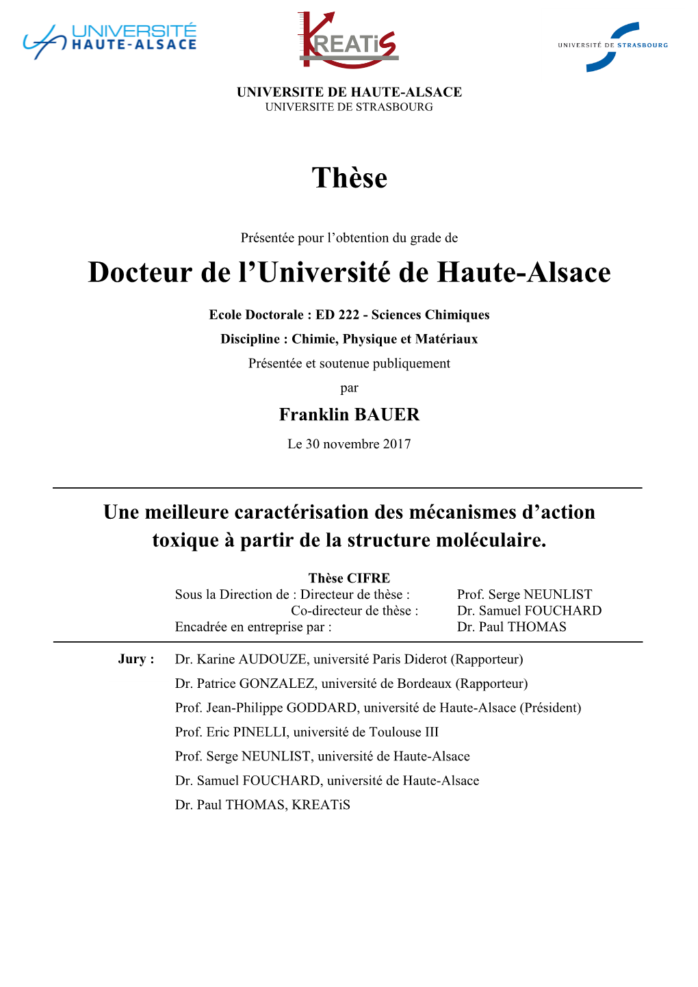 Thèse Docteur De L'université De Haute-Alsace