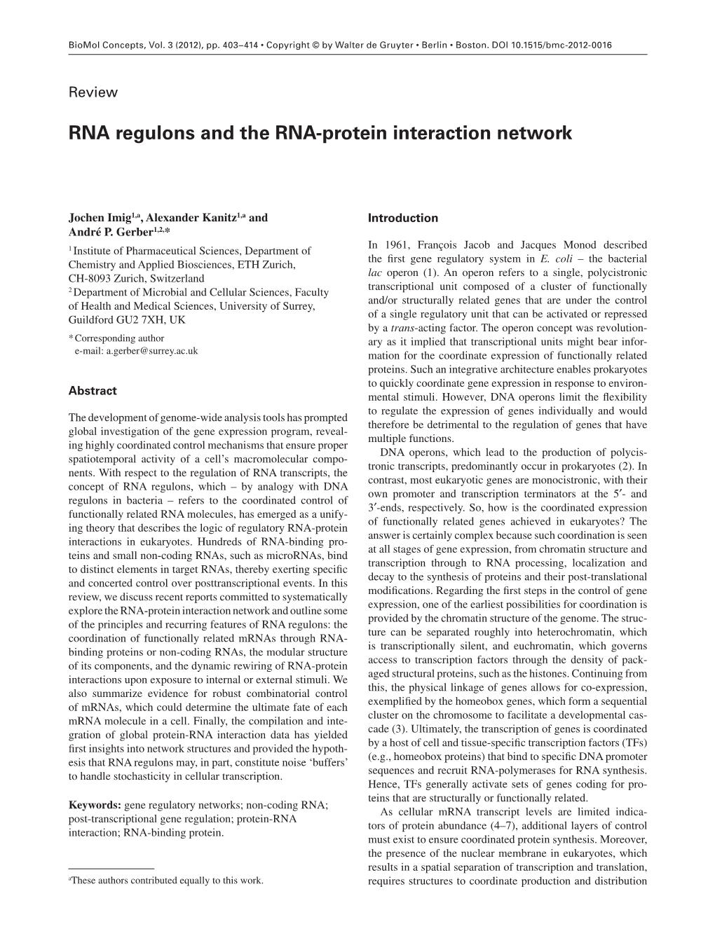 RNA Regulons and the RNA-Protein Interaction Network