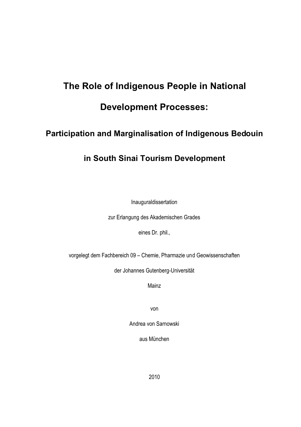 The Role of Indigenous People in National Development Processes
