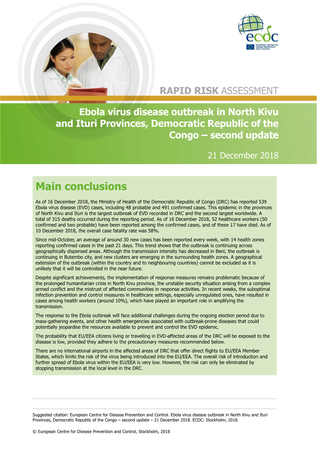 Ebola Virus Disease Outbreak in North Kivu and Ituri Provinces, Democratic Republic of the Congo – Second Update