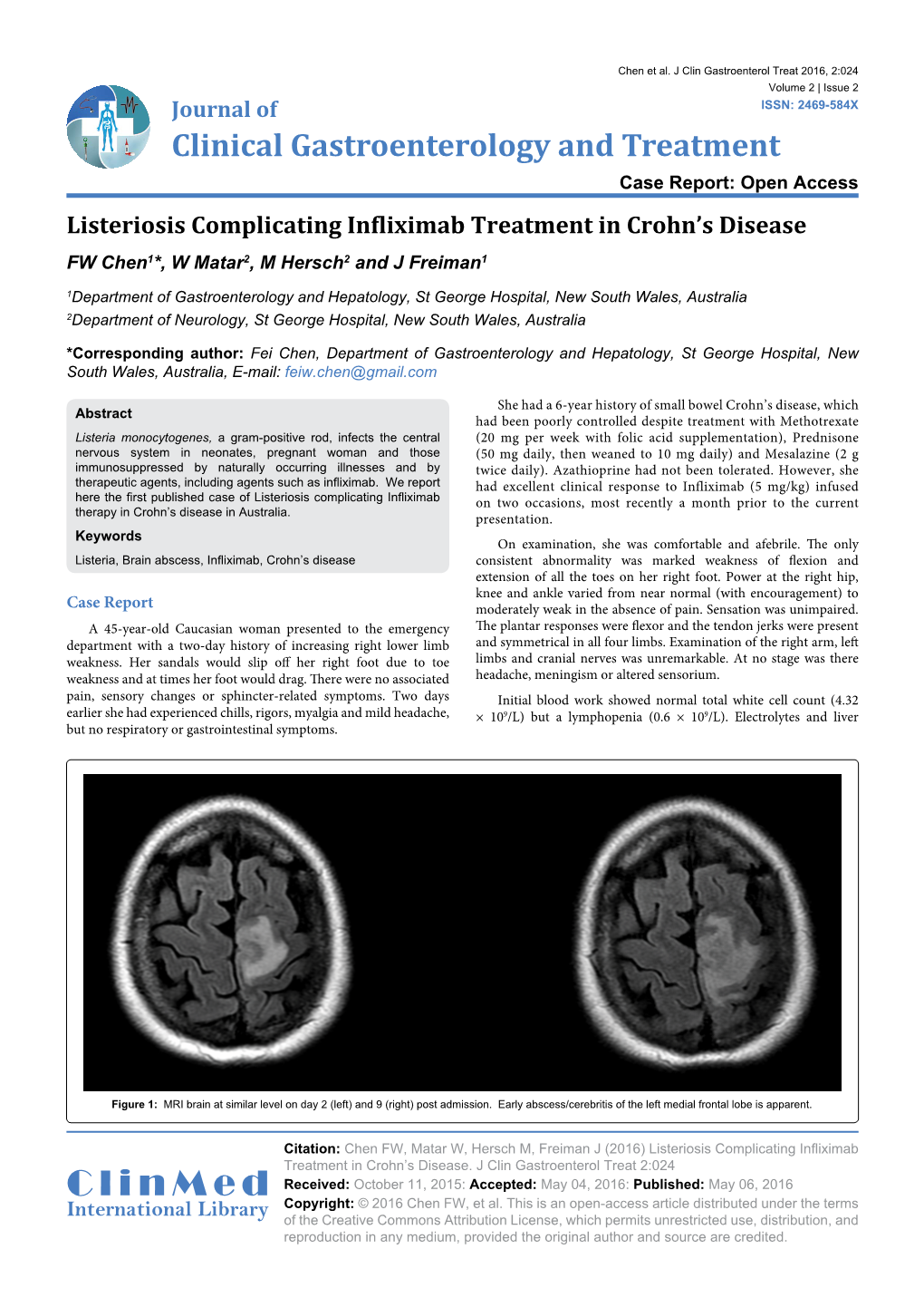 Listeriosis Complicating Infliximab Treatment in Crohn's Disease