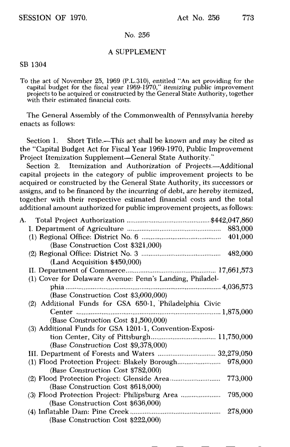 SESSION of 1970. Act No. 256 773