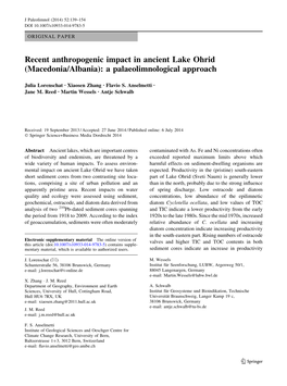 Recent Anthropogenic Impact in Ancient Lake Ohrid (Macedonia/Albania): a Palaeolimnological Approach