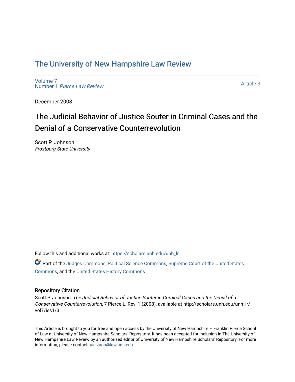 The Judicial Behavior of Justice Souter in Criminal Cases and the Denial of a Conservative Counterrevolution