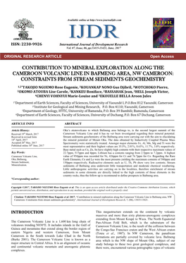 Contribution to Mineral Exploration Along the Cameroon Volcanic Line in Bafmeng Area, Nw Cameroon: Constraints from Stream Sediments Geochemistry
