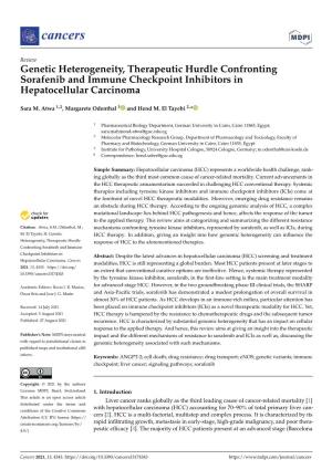 Genetic Heterogeneity, Therapeutic Hurdle Confronting Sorafenib and Immune Checkpoint Inhibitors in Hepatocellular Carcinoma