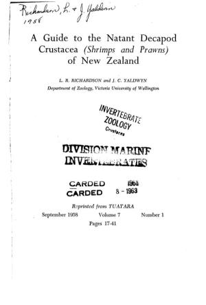 A Guide to the Natant Decapod Crustacea (Shrimps and Prawns) of New Zealand