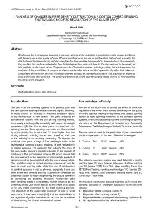 Analysis of Changes in Fiber Density Distribution in a Cotton Combed Spinning System Using Modified Regulation of the Sliver Draft