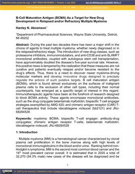 BCMA) As a Target for New Drug Development in Relapsed And/Or Refractory Multiple Myeloma