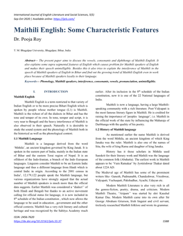 Maithili English: Some Characteristic Features Dr
