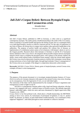 Juli Zeh's Corpus Delicti: Between Dystopia/Utopia and Coronavirus