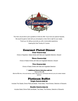 Christoval Vineyards Catering Menu