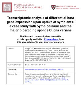 Transcriptomic Analysis of Differential Host Gene Expression Upon Uptake of Symbionts: a Case Study with Symbiodinium and the Major Bioeroding Sponge Cliona Varians