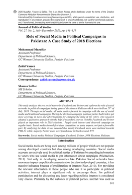 Role of Social Media in Political Campaigns in Pakistan: a Case Study of 2018 Elections