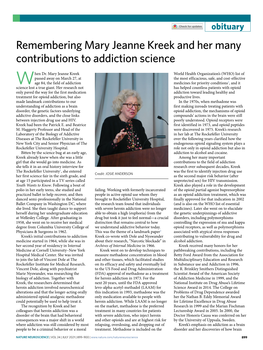 Remembering Mary Jeanne Kreek and Her Many Contributions to Addiction Science