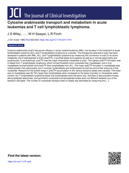 Cytosine Arabinoside Transport and Metabolism in Acute Leukemias and T Cell Lymphoblastic Lymphoma
