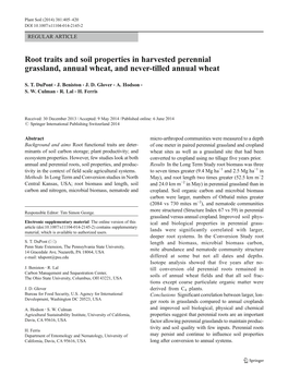 Root Traits and Soil Properties in Harvested Perennial Grassland, Annual Wheat, and Never-Tilled Annual Wheat