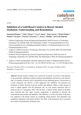Inhibition of a Gold-Based Catalyst in Benzyl Alcohol Oxidation: Understanding and Remediation
